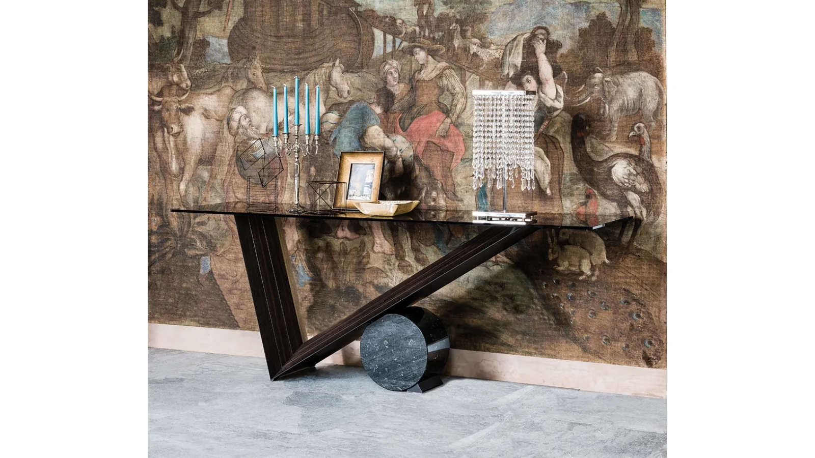 Valentino console in crystal with wooden and marble base by Cattelan Italia