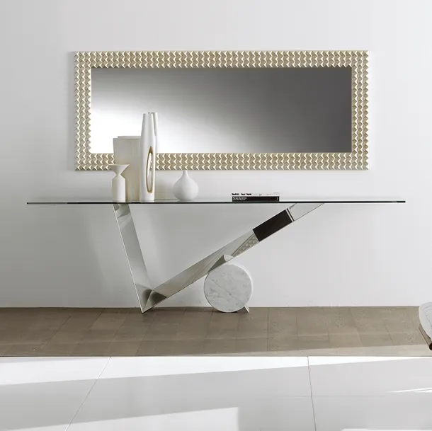 Console with a polished stainless steel base and a Valentinox crystal top by Cattelan Italia