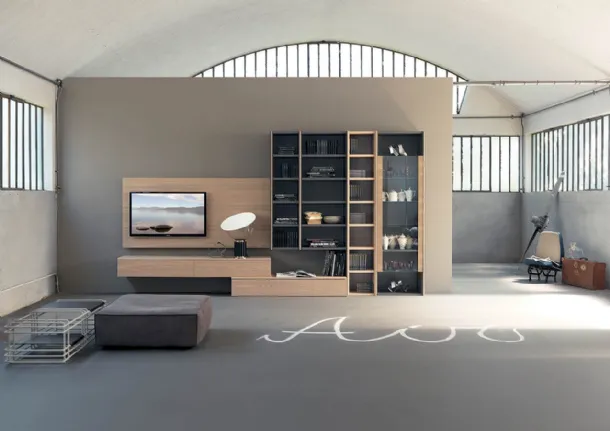 Edis 02 Wall Unit in Elm and Slate Lacquered by Fimar