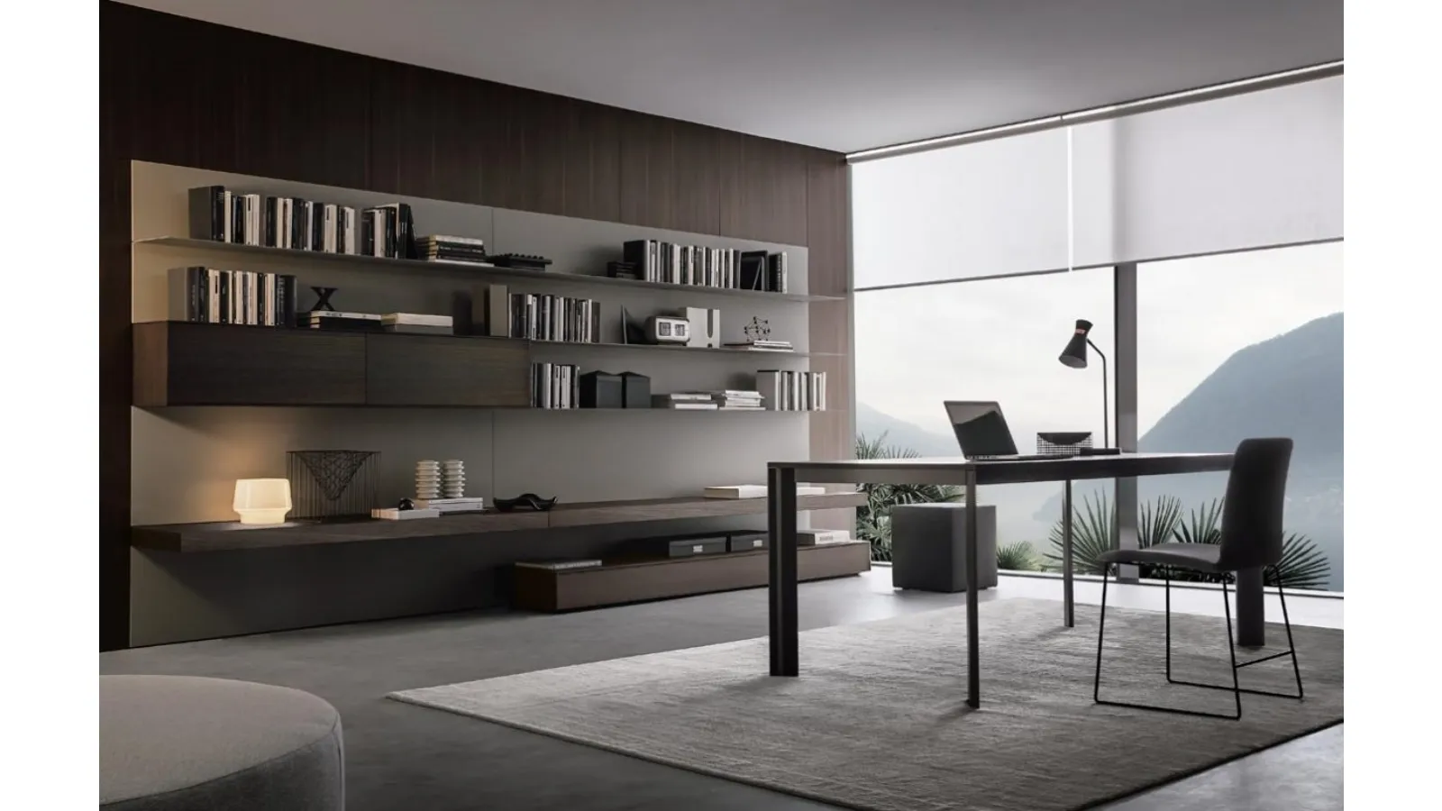 Wall Unit Frame System composition 01 in wood and matte lacquered by Giellesse