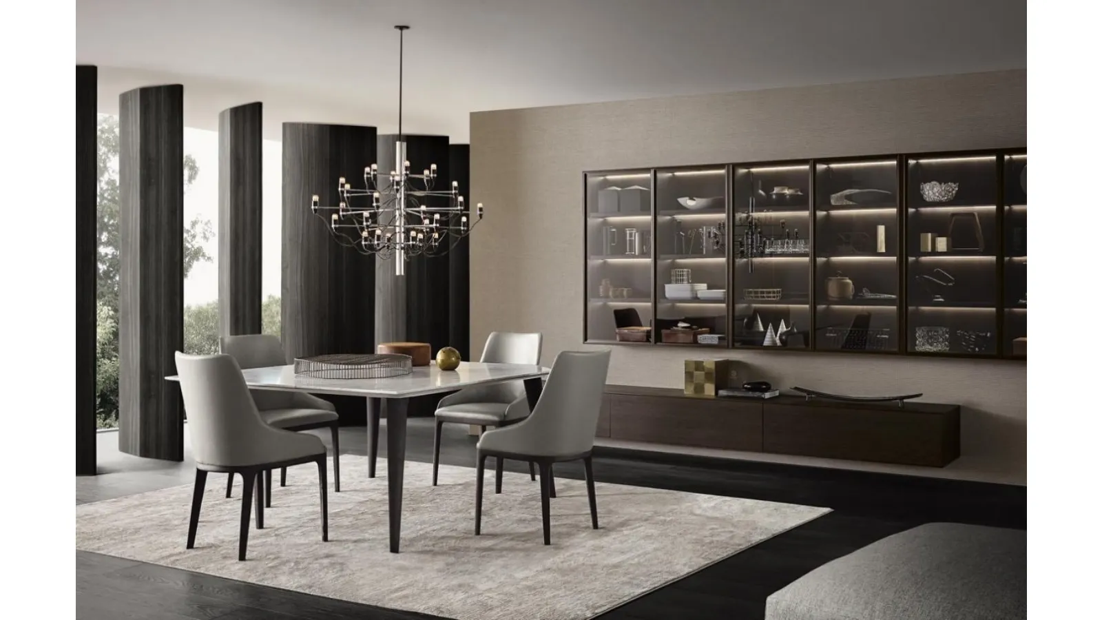 Wall Unit Frame System composition 04 in wood and glass by Giellesse