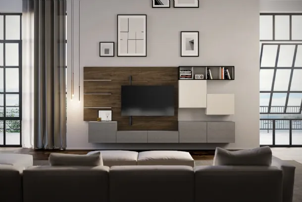 Rebel Living 03 Wall Unit in Matte Lacquered, Textured and Fimar Wood