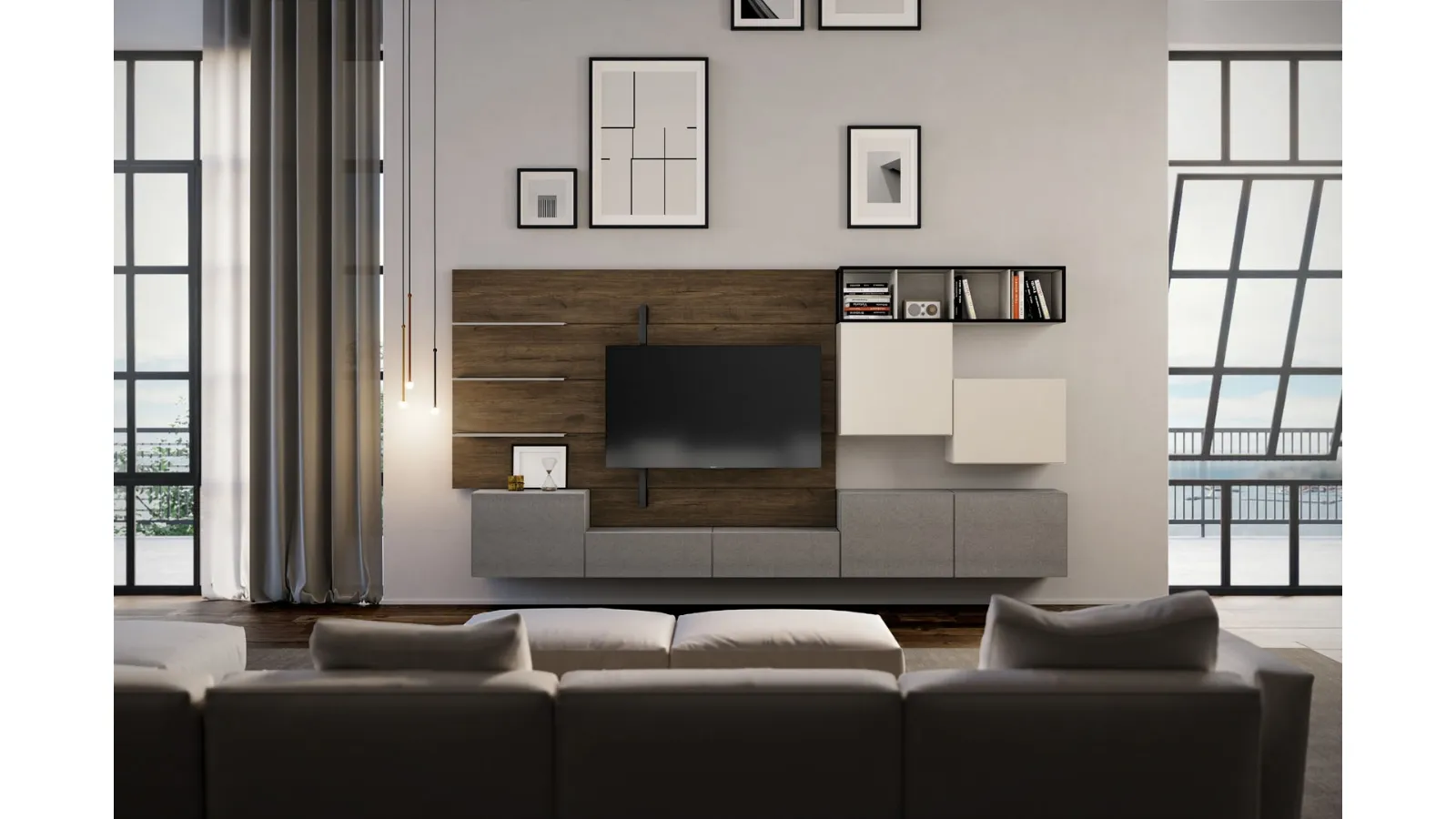 Rebel Living 03 Wall Unit in Matte Lacquered, Textured and Fimar Wood