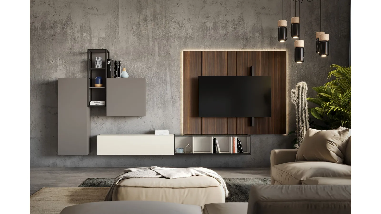 Rebel Living 05 Wall Unit in Matte Lacquer and Fimar Wood