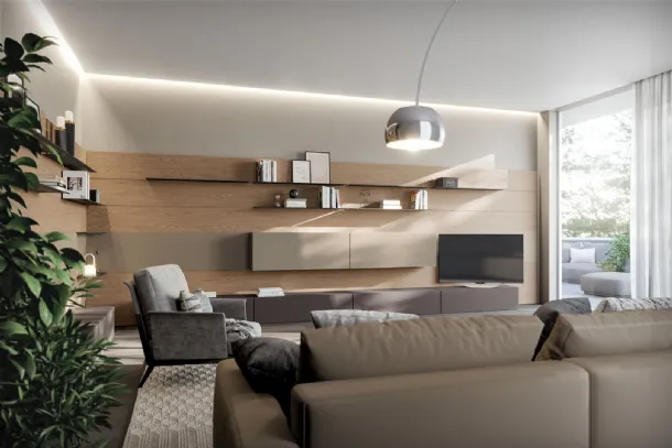Rebel Living 09 Wall Unit in Matte Lacquer and Fimar Wood