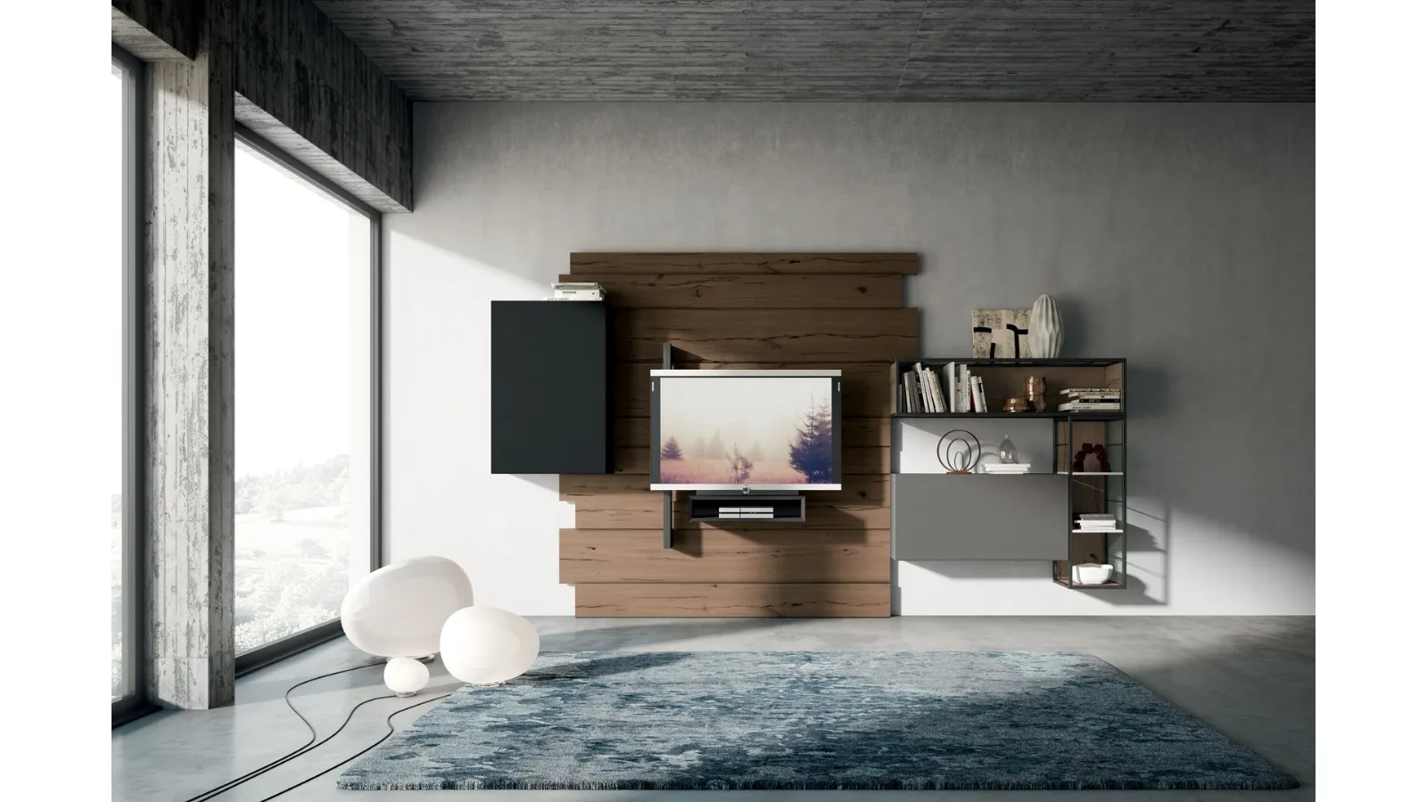 Rebel R 03 Wall Unit in matte chalkboard and ash lacquer and Fimar oak