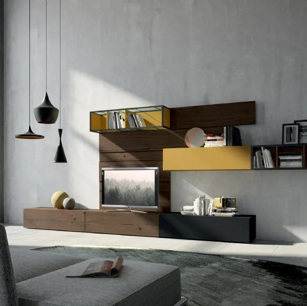 Rebel R 05 Wall Unit in Oak and Matte Lacquered by Fimar