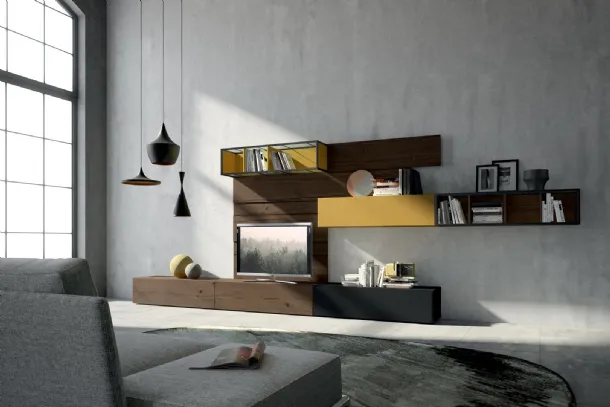 Rebel R 05 Wall Unit in Oak and Matte Lacquered by Fimar