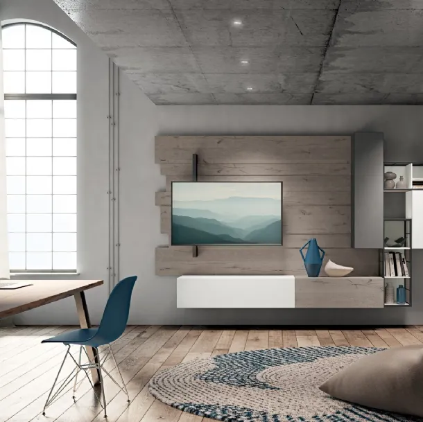 Rebel R 07 Wall Unit in Oak and Matte Lacquered Ash and Winter by Fimar