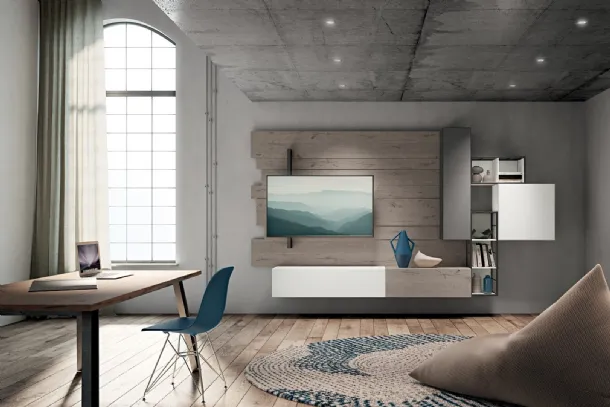 Rebel R 07 Wall Unit in Oak and Matte Lacquered Ash and Winter by Fimar