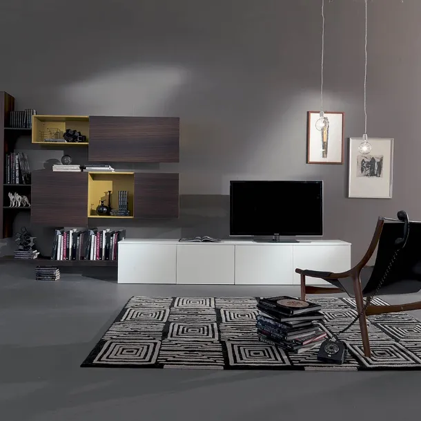 Side 04 Wall Unit in eucalyptus finish, winter lacquer and matte mango lacquer by Fimar