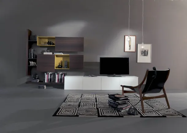 Side 04 Wall Unit in eucalyptus finish, winter lacquer and matte mango lacquer by Fimar