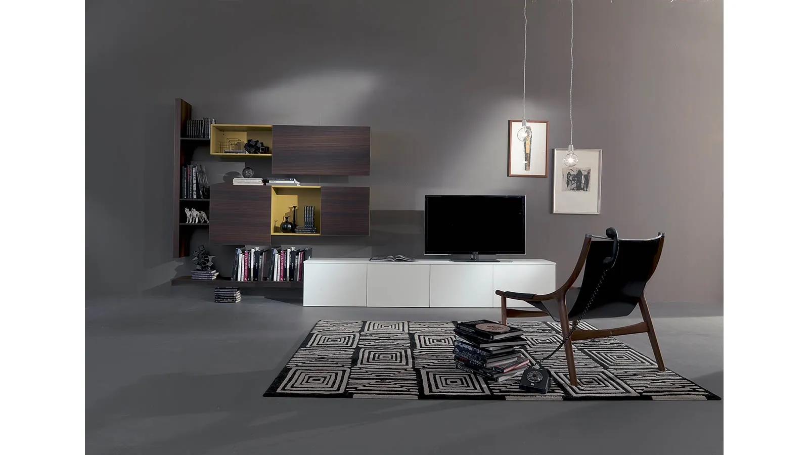 Side 04 Wall Unit in eucalyptus finish, winter lacquer and matte mango lacquer by Fimar