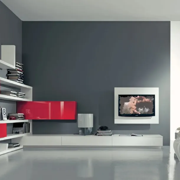 Side 10 Wall Unit in Winter Lacquer and Matte and Glossy Red by Fimar