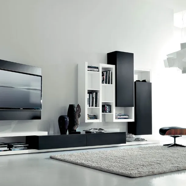 Side 11 Wall Unit in black lacquer and matte winter lacquer by Fimar
