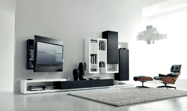 Side 11 Wall Unit in black lacquer and matte winter lacquer by Fimar