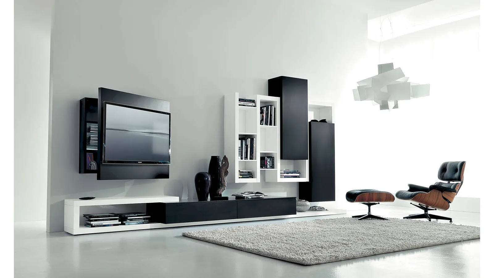 Side 11 Wall Unit in black lacquer and matte winter lacquer by Fimar
