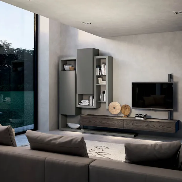 Side CF028 Wall Unit in Wood and Matte Lacquered Finish by Fimar