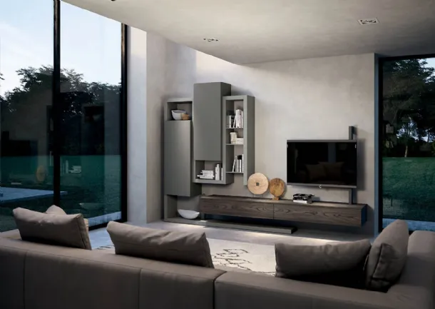 Side CF028 Wall Unit in Wood and Matte Lacquered Finish by Fimar