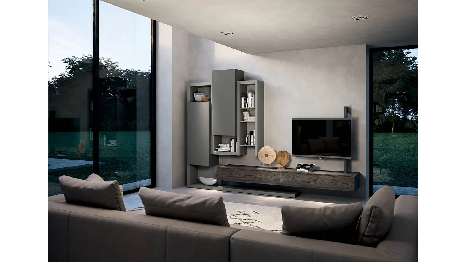 Side CF028 Wall Unit in Wood and Matte Lacquered Finish by Fimar