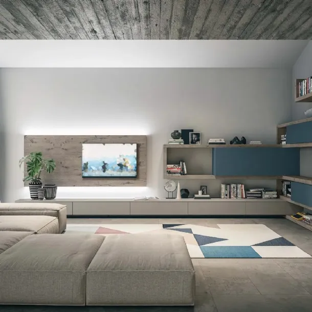 Corner wall unit in matte lacquer and wood Side CF114 by Fimar