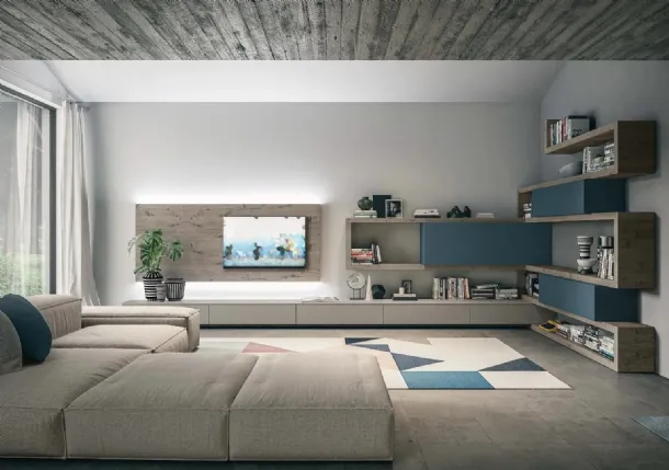 Corner wall unit in matte lacquer and wood Side CF114 by Fimar