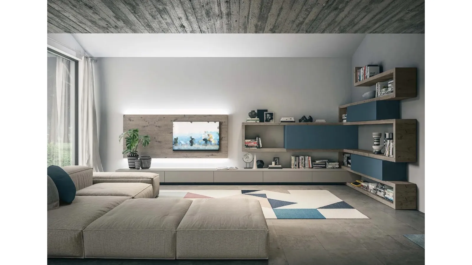 Corner wall unit in matte lacquer and wood Side CF114 by Fimar