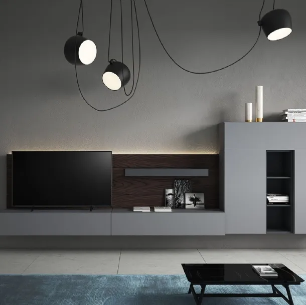 Sorvolo D 02 Wall Unit in pumice lacquer, iron lacquer, and rust elm by Fimar