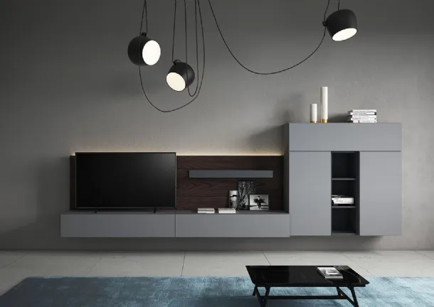 Sorvolo D 02 Wall Unit in pumice lacquer, iron lacquer, and rust elm by Fimar