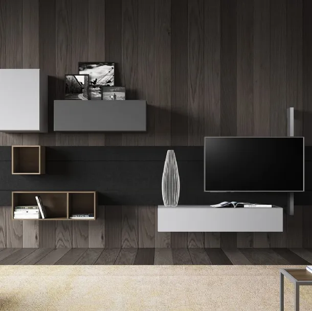 Sorvolo D05 Wall Unit in Visone Lacquered Finish, Iron Lacquered Finish, Random Walnut and Lava Stone Finish by Fimar