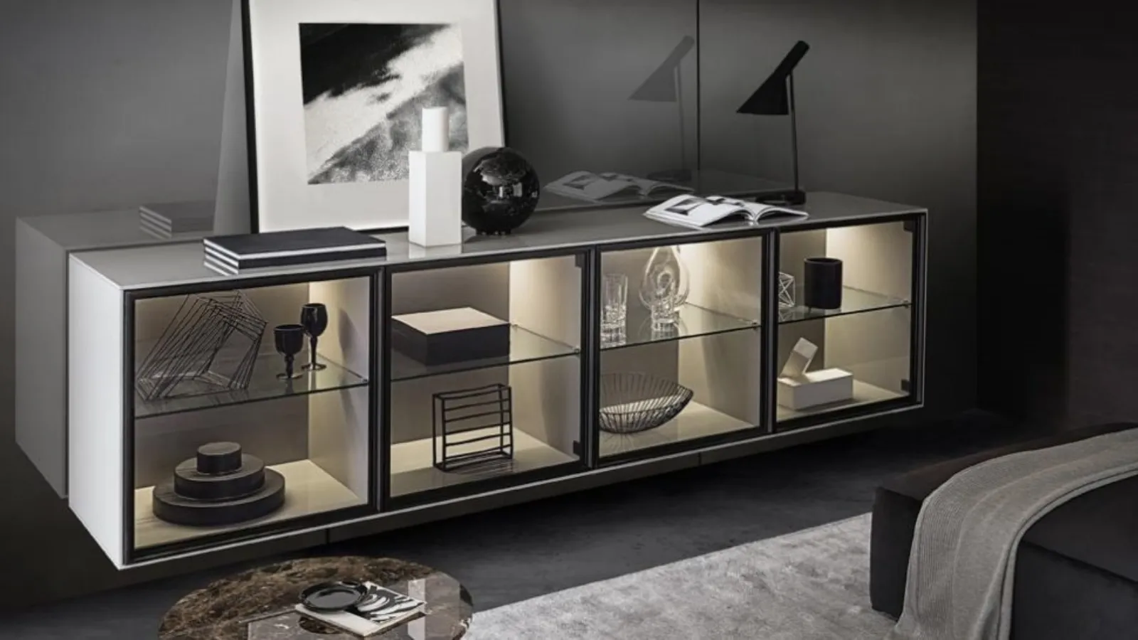 Suspended cabinet Frame composition 12 with glass doors by Giellesse