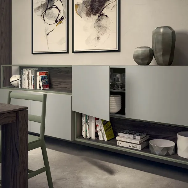 Rebel CF 024 suspended cabinet in matte lacquer and Fimar wood