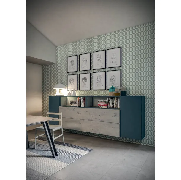 Rebel CF 122 wall-mounted cabinet in wood and matte lacquer by Fimar