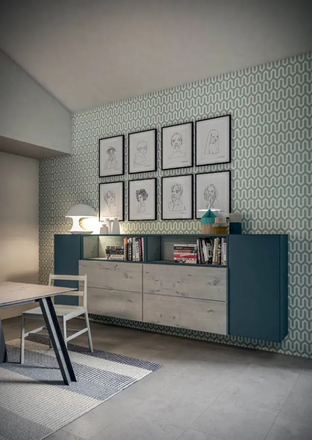 Rebel CF 122 wall-mounted cabinet in wood and matte lacquer by Fimar
