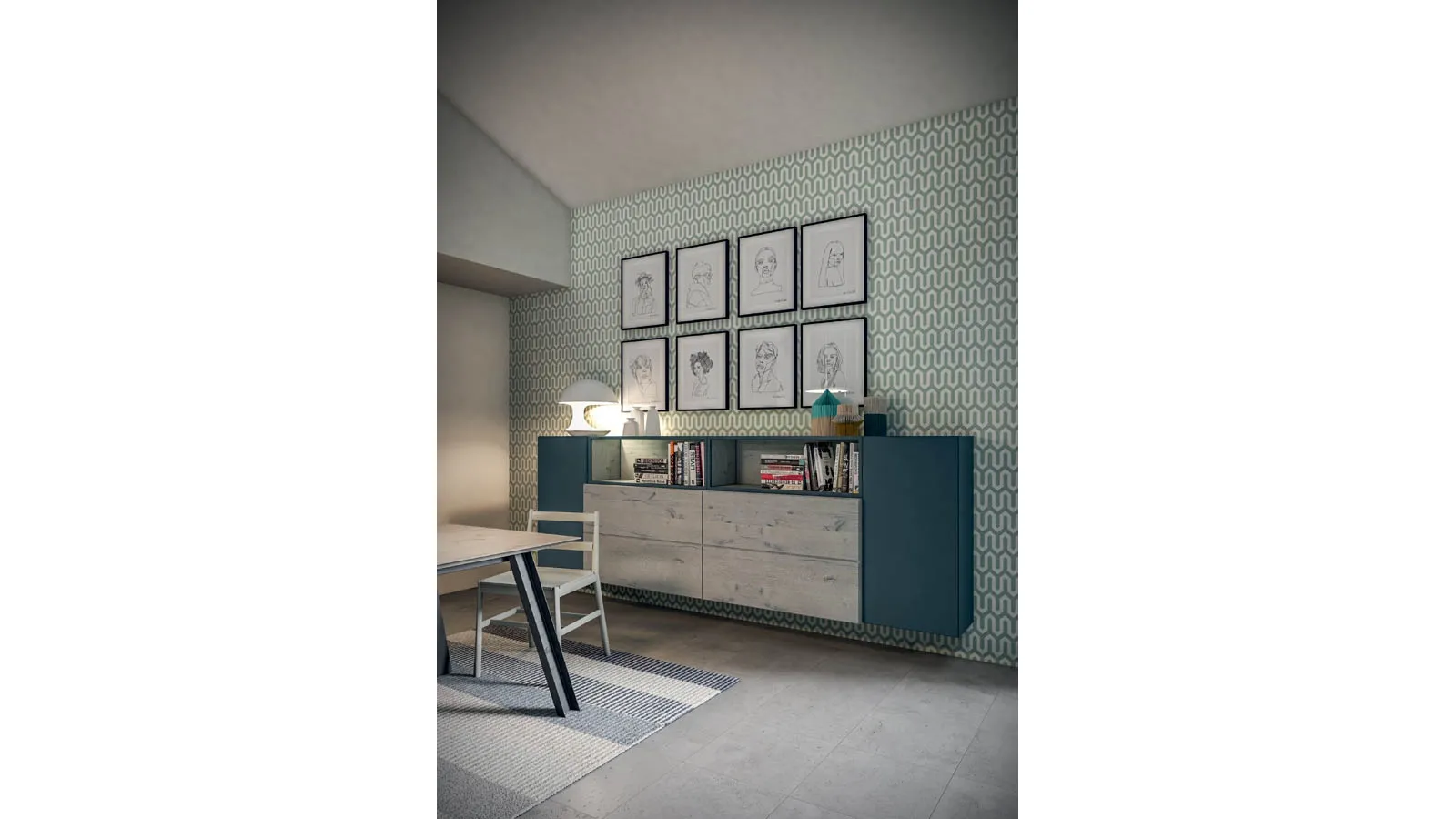 Rebel CF 122 wall-mounted cabinet in wood and matte lacquer by Fimar