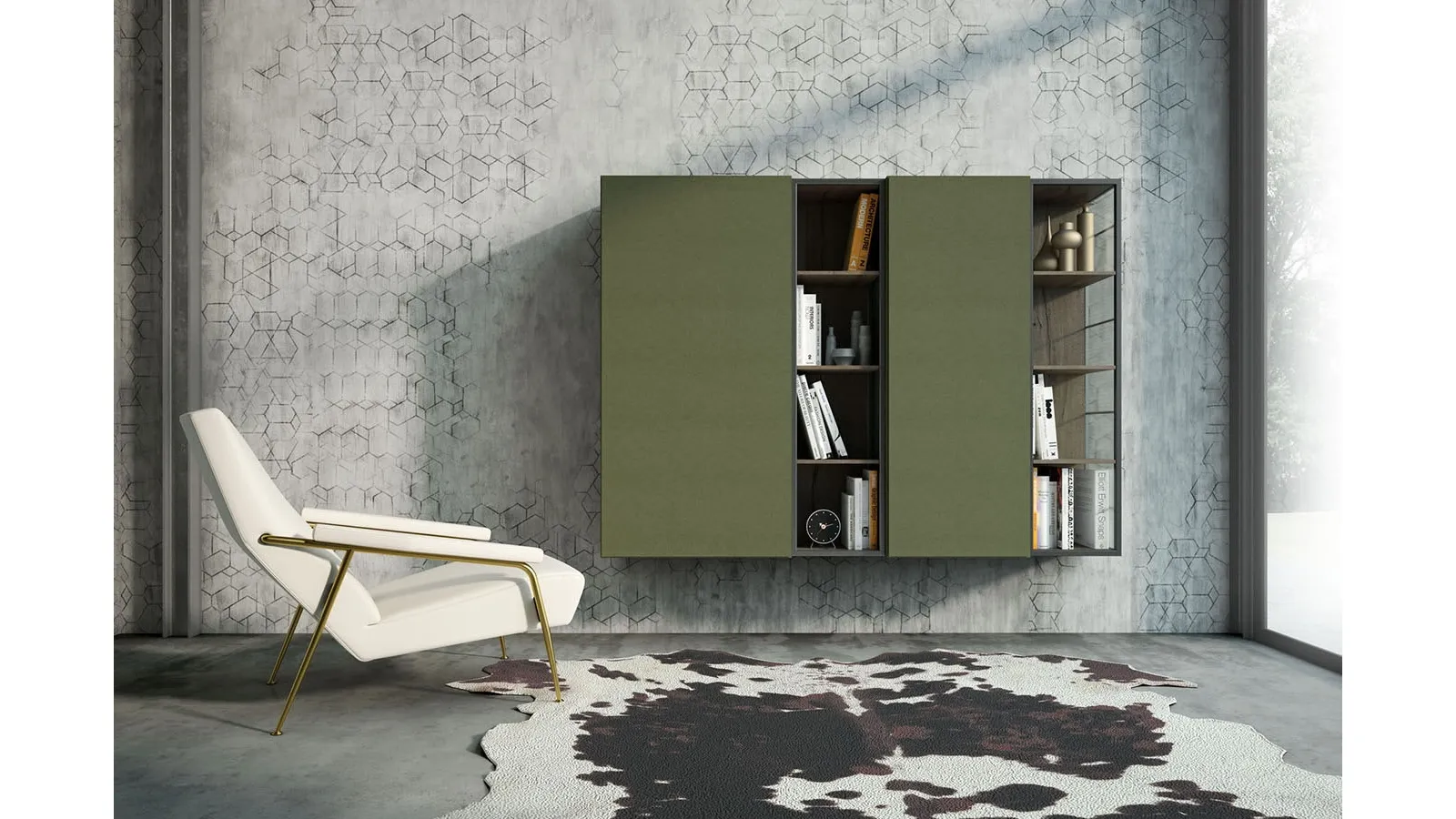 Rebel MR 02 suspended cabinet in matte Fimar wood lacquer