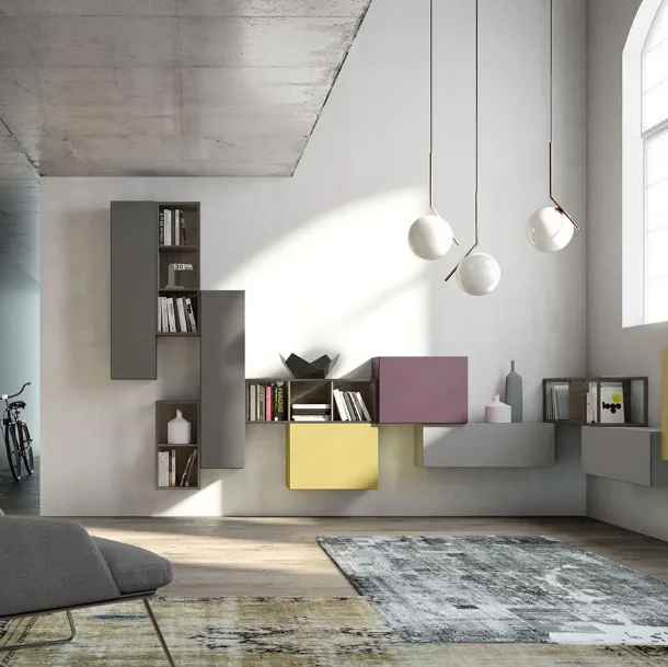 Rebel R10 suspended cabinet in matte lacquer and oak by Fimar