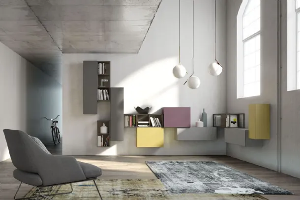 Rebel R10 suspended cabinet in matte lacquer and oak by Fimar