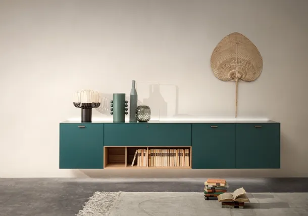 Suspended cabinet LT40 system in matte lacquered Ash green by Lema