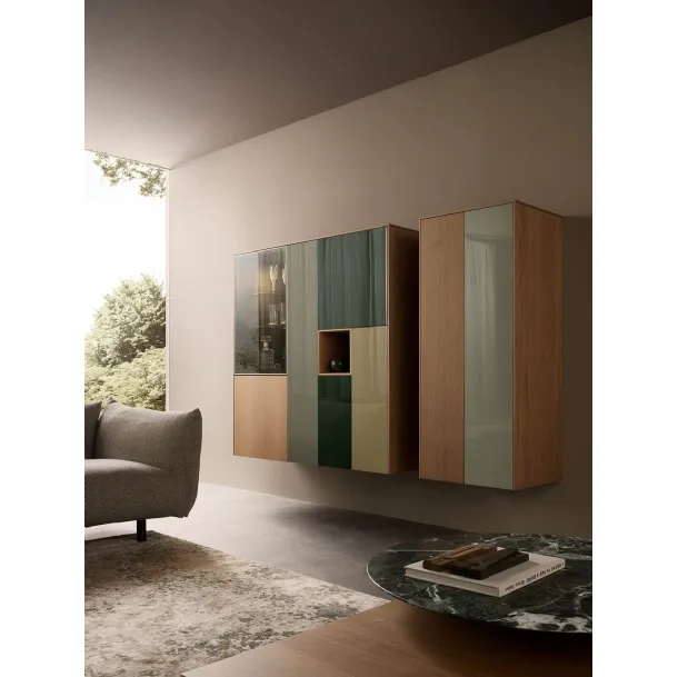 Suspended Cabinet LT40 Mix System Glossy Lacquered and Lema Wood