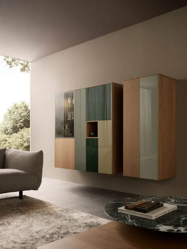 Suspended Cabinet LT40 Mix System Glossy Lacquered and Lema Wood