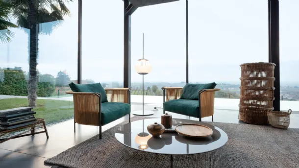 Alton armchair in leather and fabric by Lema