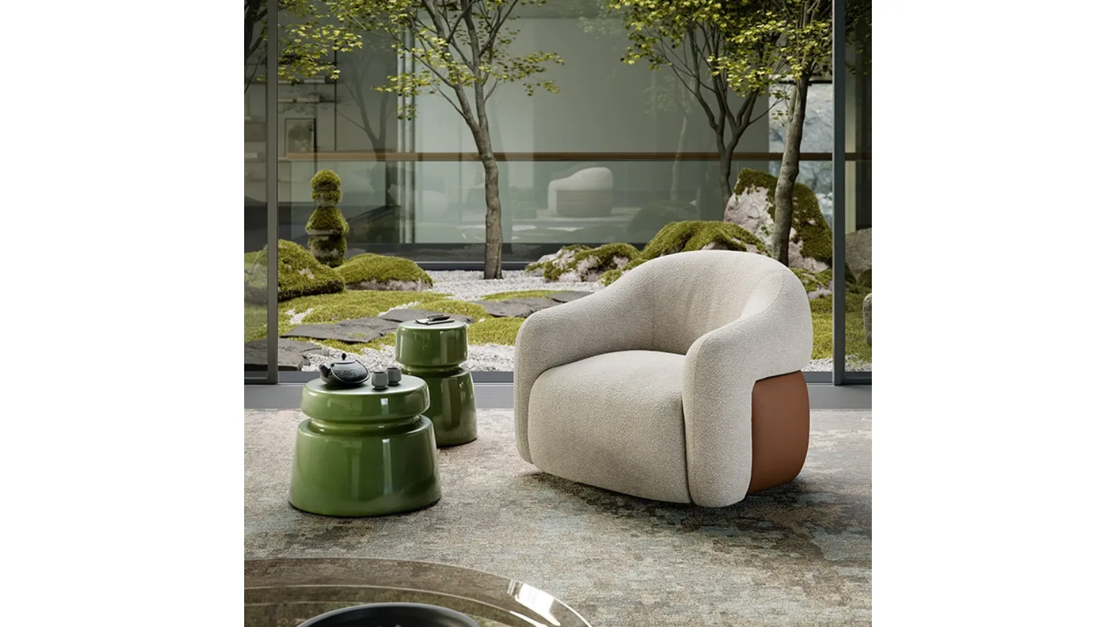 Baldwin Turn fabric armchair with leather detail on the back by Cattelan Italia