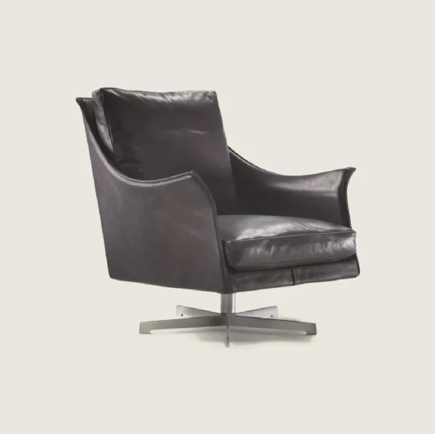 Boss leather armchair with swivel aluminum base by Flexform