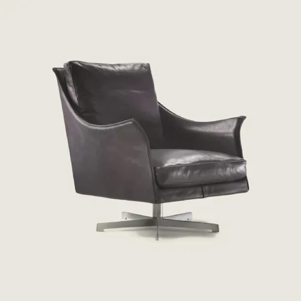 Boss leather armchair with swivel aluminum base by Flexform