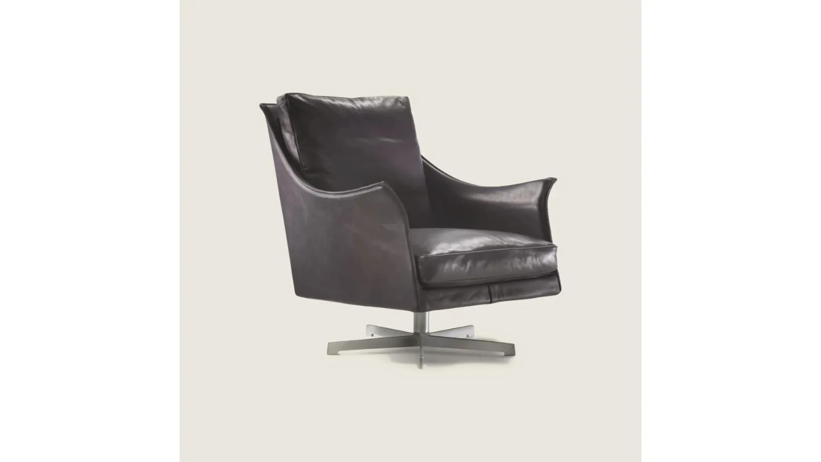 Boss leather armchair with swivel aluminum base by Flexform