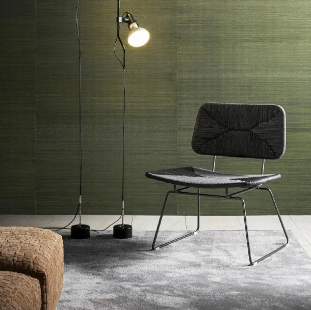 Metal armchair with Echoes braided cord backrest and seat by Flexform