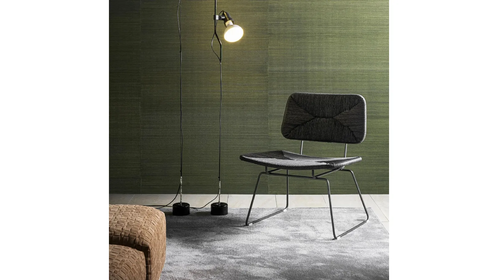 Metal armchair with Echoes braided cord backrest and seat by Flexform