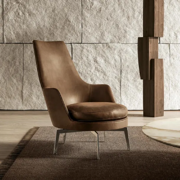 Flexform high-back upholstered leather armchair