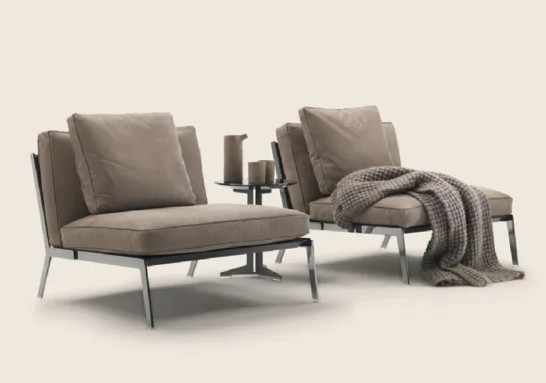 Leather armchair with metal legs Happy in Flexform
